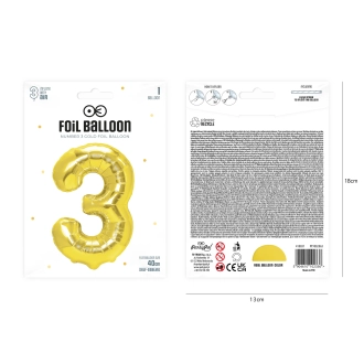 Fóliový balón číslo 3 zlatý 40 cm Fóliový balón číslo 3 zlatý 40 cm