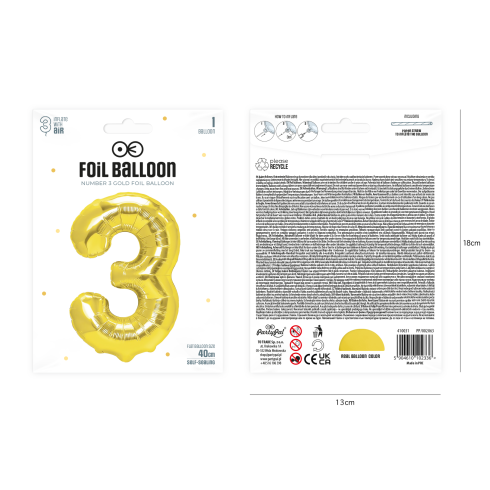 Fóliový balón číslo 3 zlatý 40 cm Fóliový balón číslo 3 zlatý 40 cm