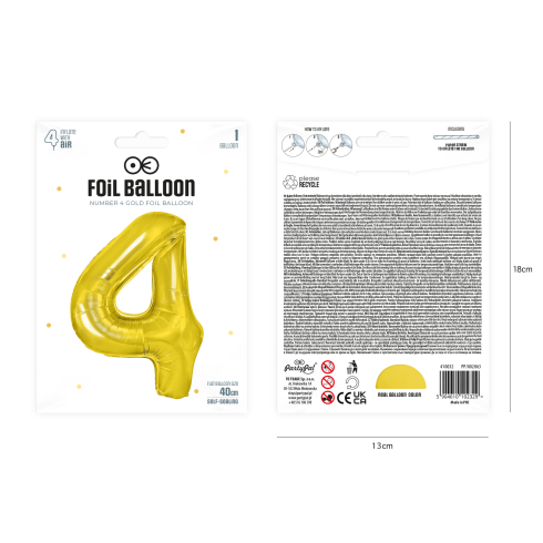 Fóliový balón číslo 4 zlatý 40 cm Fóliový balón číslo 4 zlatý 40 cm