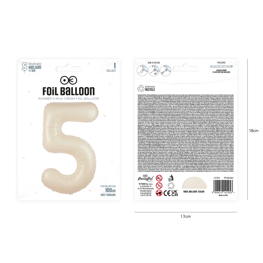 Balon folie cifră 5 crem 100 cm