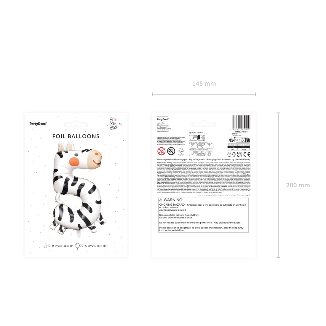 Balon din folie cu cifra 5 Zebra 68x98 cm