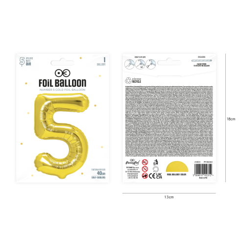 Fóliový balón číslo 5 zlatý 40 cm Fóliový balón číslo 5 zlatý 40 cm