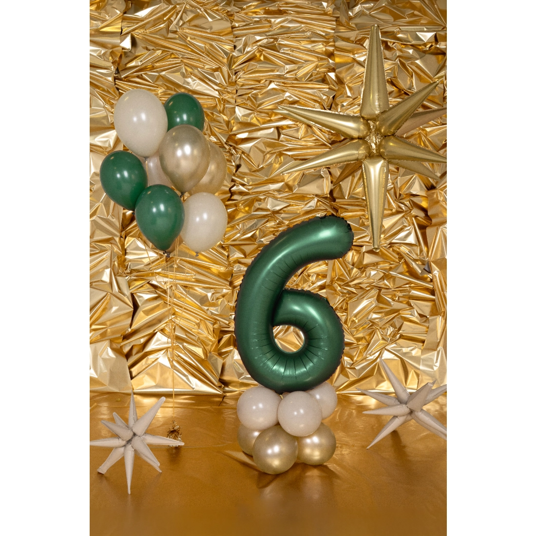 Balon din folie, cifra 6, verde sticlă, 86 cm, finisaj satinat