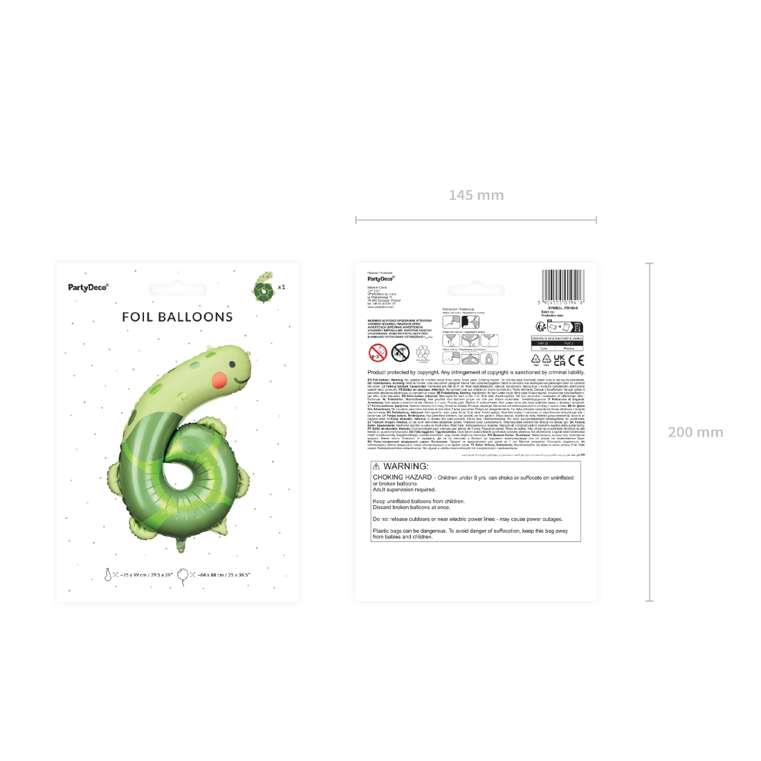 Balon folie cifră 6 Țestoasă 75x96 cm