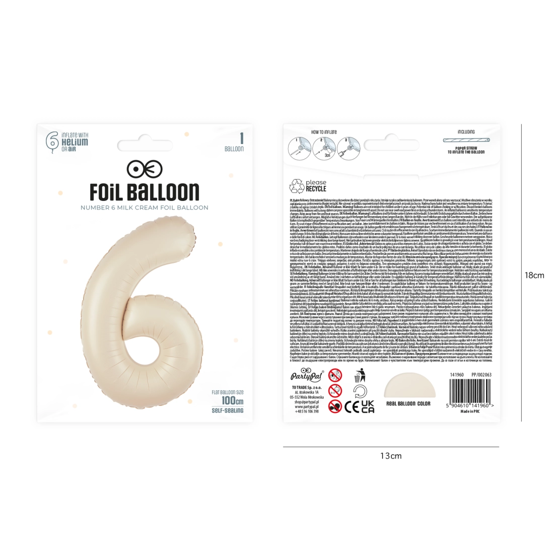 Balon din folie cifră 6, crem, 100 cm