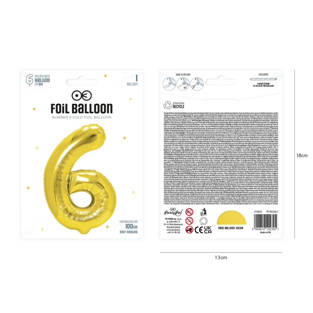 Fólia lufi szám 6 arany 100 cm