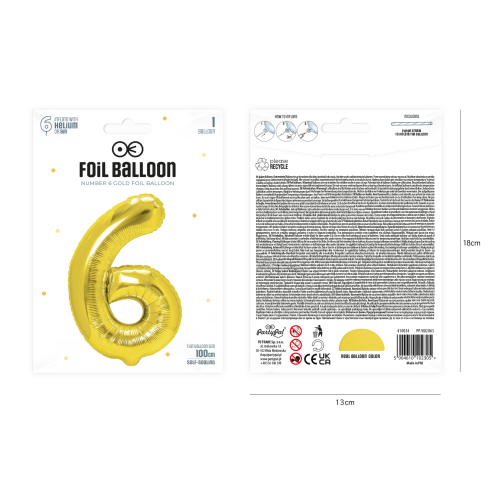 Fólia lufi szám 6 arany 100 cm Fólia lufi szám 6 arany 100 cm