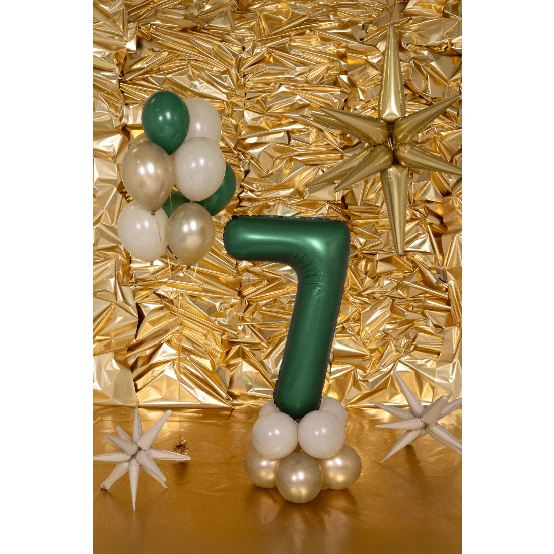 Balon folie cifră 7, verde sticlă, 86 cm – finisaj satinat