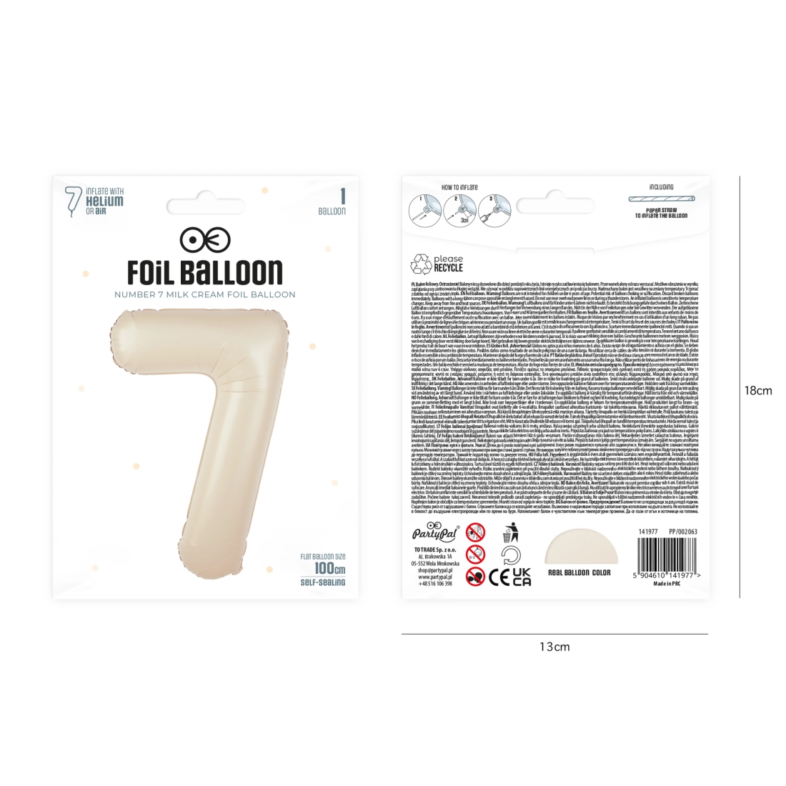 Krém színű fólia lufi – 7-es szám, 100 cm