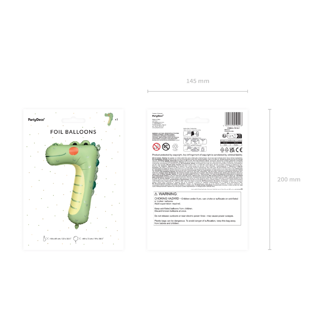 Balon din folie cu cifra 7 Crocodil 56x85 cm