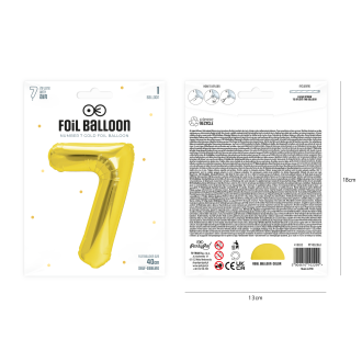 Folijski balon številka 7, zlata barva, 40 cm