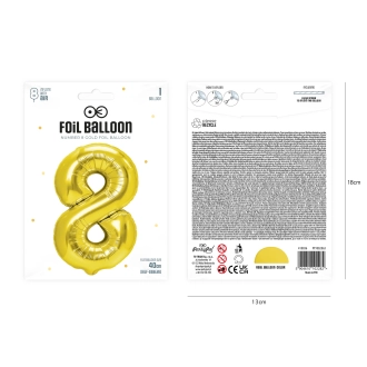 Fóliový balón číslo 8 zlatý 40 cm Fóliový balón číslo 8 zlatý 40 cm