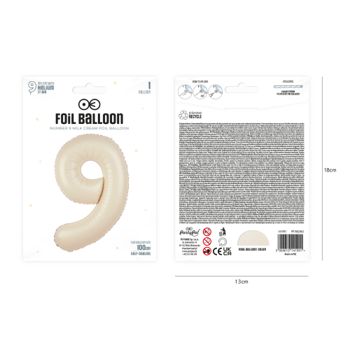 Fóliový balón číslo 9 krémový 100cm Fóliový balón číslo 9 krémový 100cm