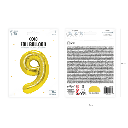 Fóliový balón číslo 9 zlatý 40 cm Fóliový balón číslo 9 zlatý 40 cm