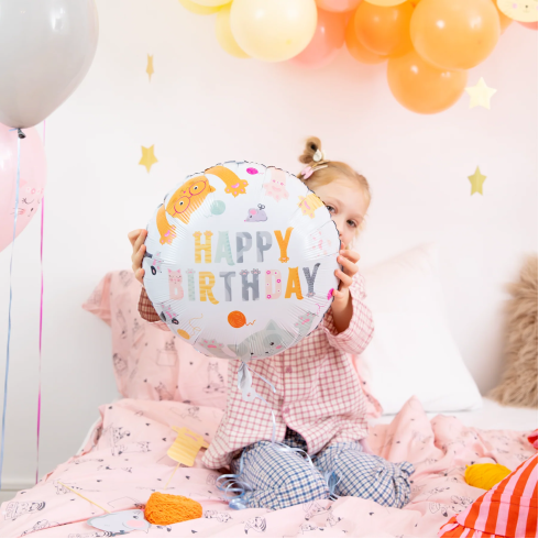 Fólia lufi Happy Birthday Cicák – 45 cm Fólia lufi Happy Birthday Cicák – 45 cm