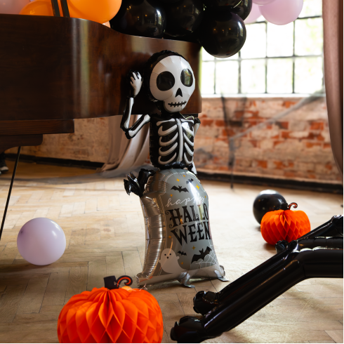Fólia lufi Csontváz a sírkövön Halloween 58×120,5 cm Fólia lufi Csontváz a sírkövön Halloween 58×120,5 cm