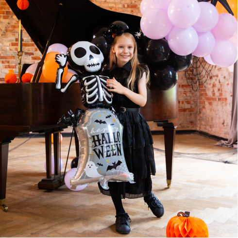 Fólia lufi Csontváz a sírkövön Halloween 58×120,5 cm Fólia lufi Csontváz a sírkövön Halloween 58×120,5 cm