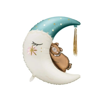 Foliový balónek Medvídek na měsíci, modrý, 80 x 98 cm