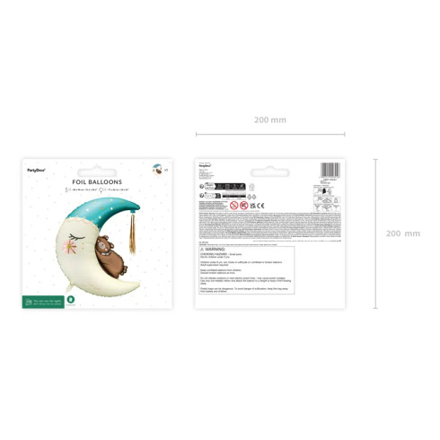 Folija balon Medvedek na luni, moder, 80 x 98 cm