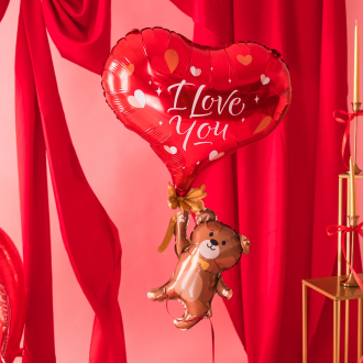 Folijski balon Medvedek s srcem in napisom I Love You 42 x 69 cm