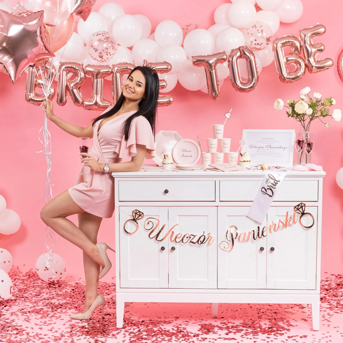 Fólia lufi felirat Bride to Be rózsaarany