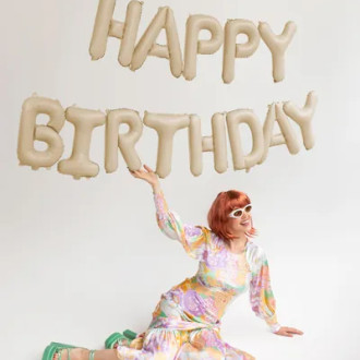 Foli balon napis Happy Birthday 340 x 35 cm, bež barva