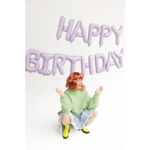 Fólia lufis felirat Happy Birthday – lila, 35 cm