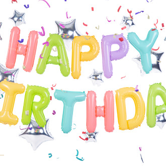 Foliasti balon napis Happy Birthday – mešane barve, 35 cm