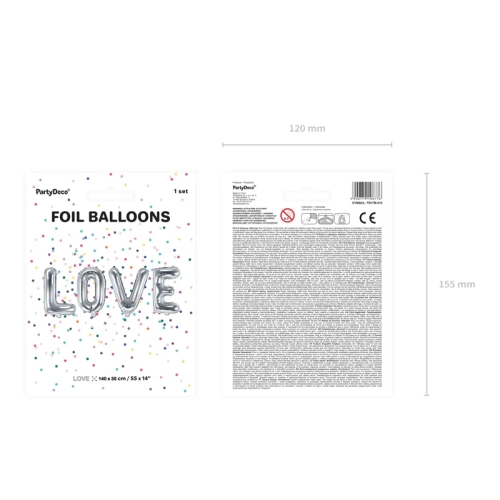 Folični balon napis Love, srebrn, 140 x 35 cm