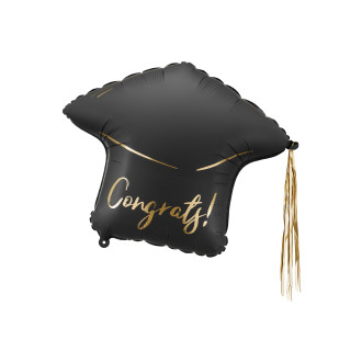 Fólia lufi – fekete diploma sapka arany szalaggal 60x55 cm – dekoráció ballagásra és diplomaosztóra