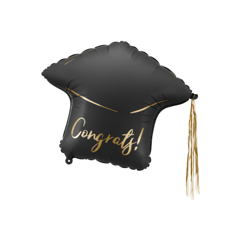 Fólia lufi – fekete diploma sapka arany szalaggal 60x55 cm – dekoráció ballagásra és diplomaosztóra