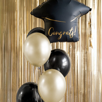 Folijski balon maturantska kapa črna z zlato pentljo 60x55 cm – dekoracija za promocije