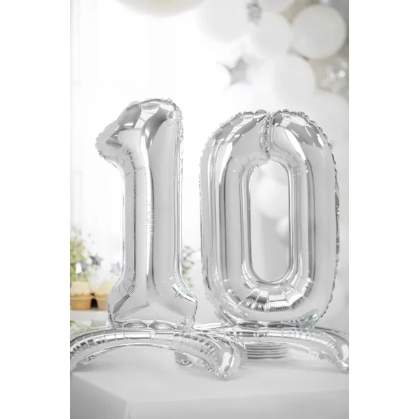 Önállóan álló fólia lufi szám 0, ezüst, 70 cm