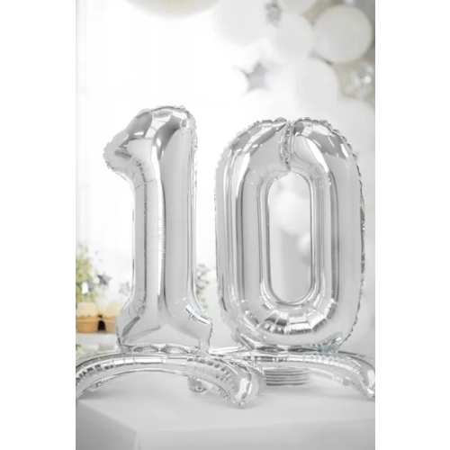 Önállóan álló fólia lufi szám 0, ezüst, 70 cm