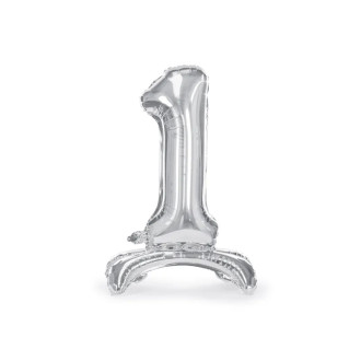 Samostoječi folijski balon številka 1, srebrn, 70 cm