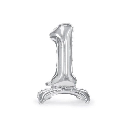 Önállóan álló fólia lufi – 1-es szám, ezüst, 70 cm