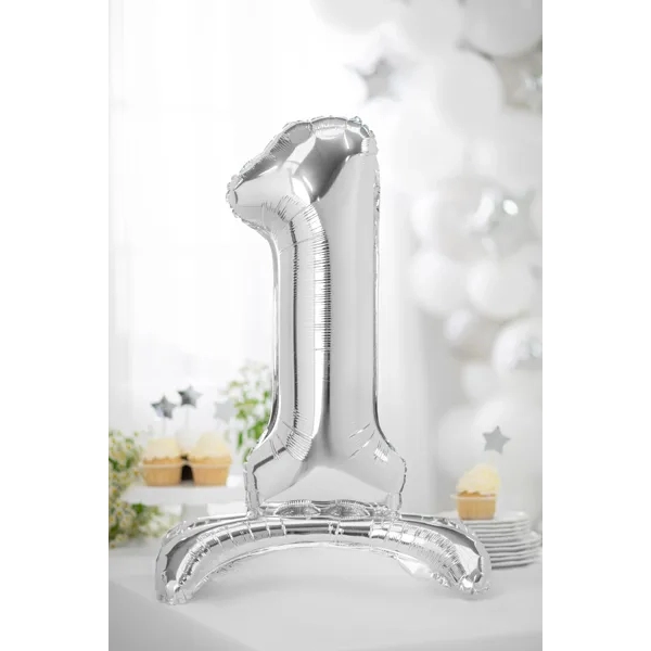 Balon folie autoportant numărul 1, argintiu, 70 cm