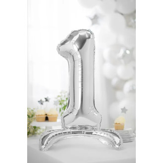 Samostoječi folijski balon številka 1, srebrn, 70 cm
