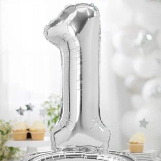 Samostoječi folijski balon številka 1, srebrn, 70 cm