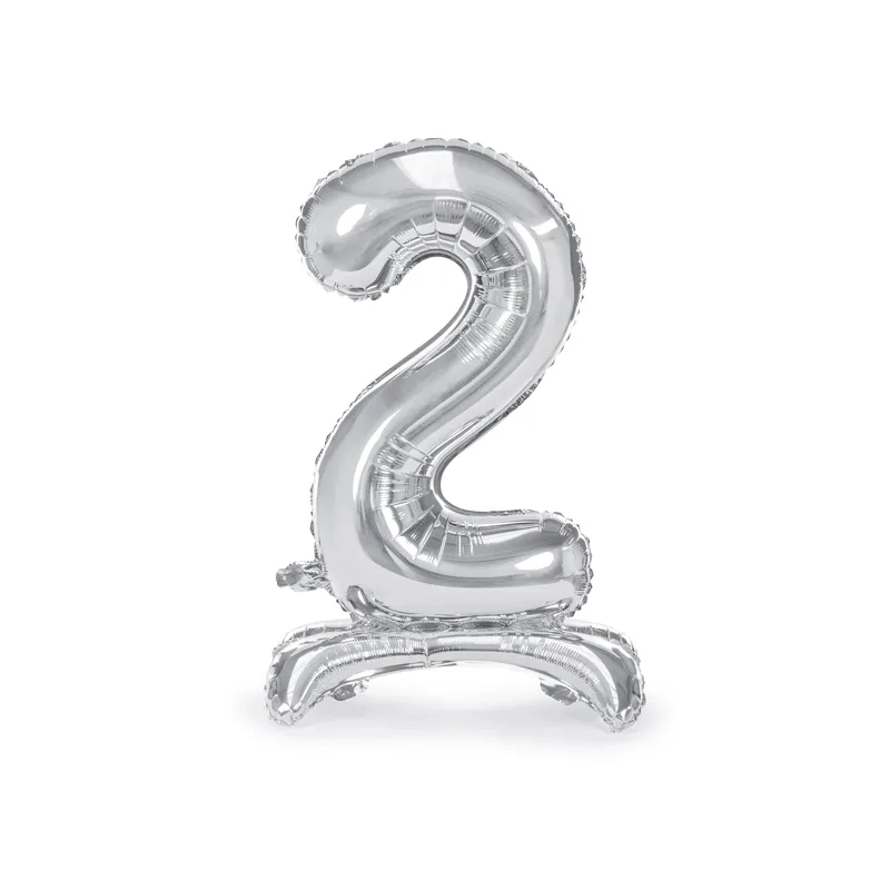 Balon din folie, autoportant, cifră 2, argintiu, 70 cm