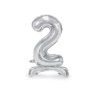 Samostoječi folijski balon številka 2, srebrn, 70 cm