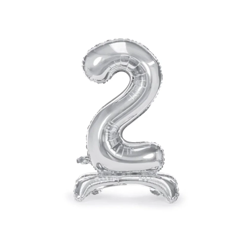 Önállóan álló fólia lufi szám 2, ezüst, 70 cm