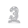 Balon folie autoportant cifră 3, argintiu, 70 cm