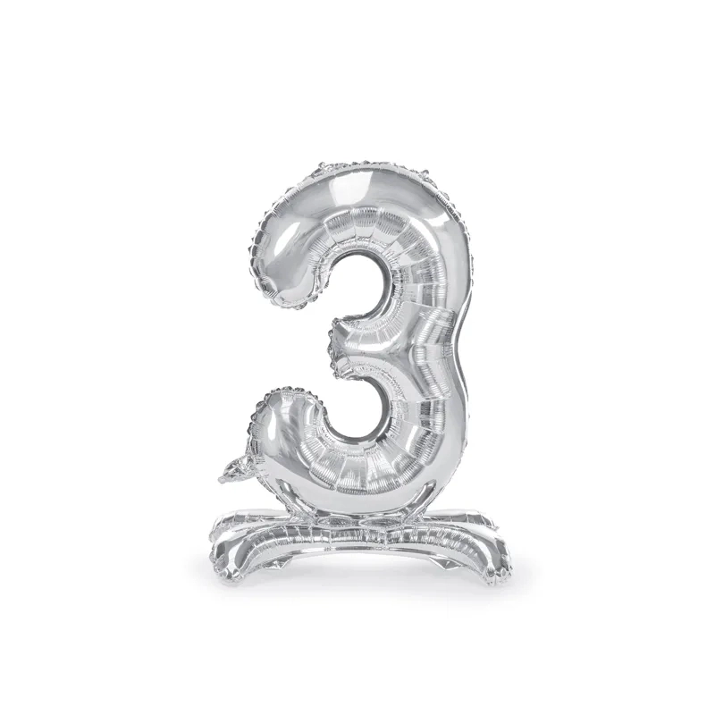 Balon folie autoportant cifră 3, argintiu, 70 cm