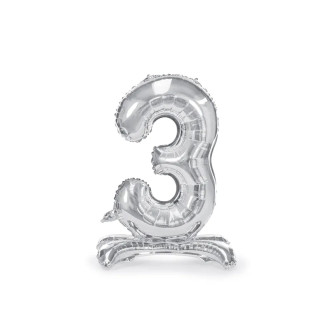 Samostoječi folijski balon številka 3, srebrn, 70 cm