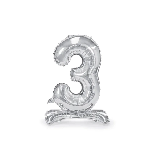 Önállóan álló fólia lufiszám 3, ezüst, 70 cm