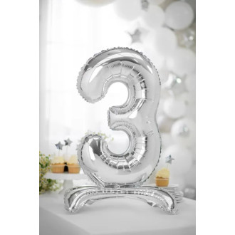 Samostoječi folijski balon številka 3, srebrn, 70 cm