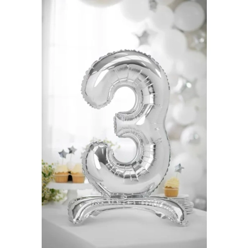 Önállóan álló fólia lufiszám 3, ezüst, 70 cm