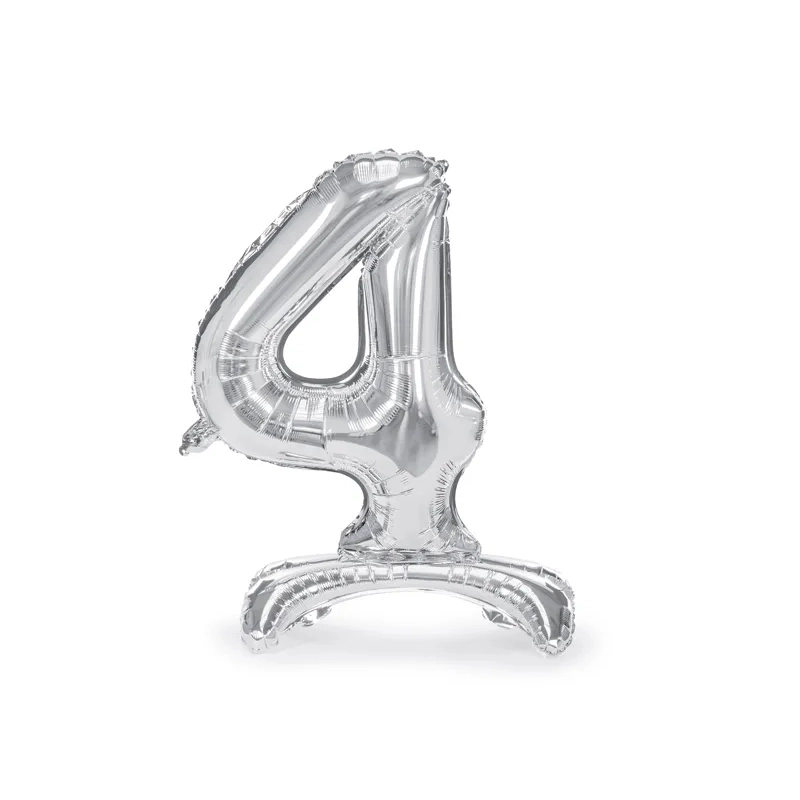Önállóan álló fólia lufiszám 4, ezüst, 70 cm