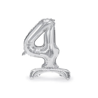 Samostoječi folijski balon številka 4, srebrn, 70 cm